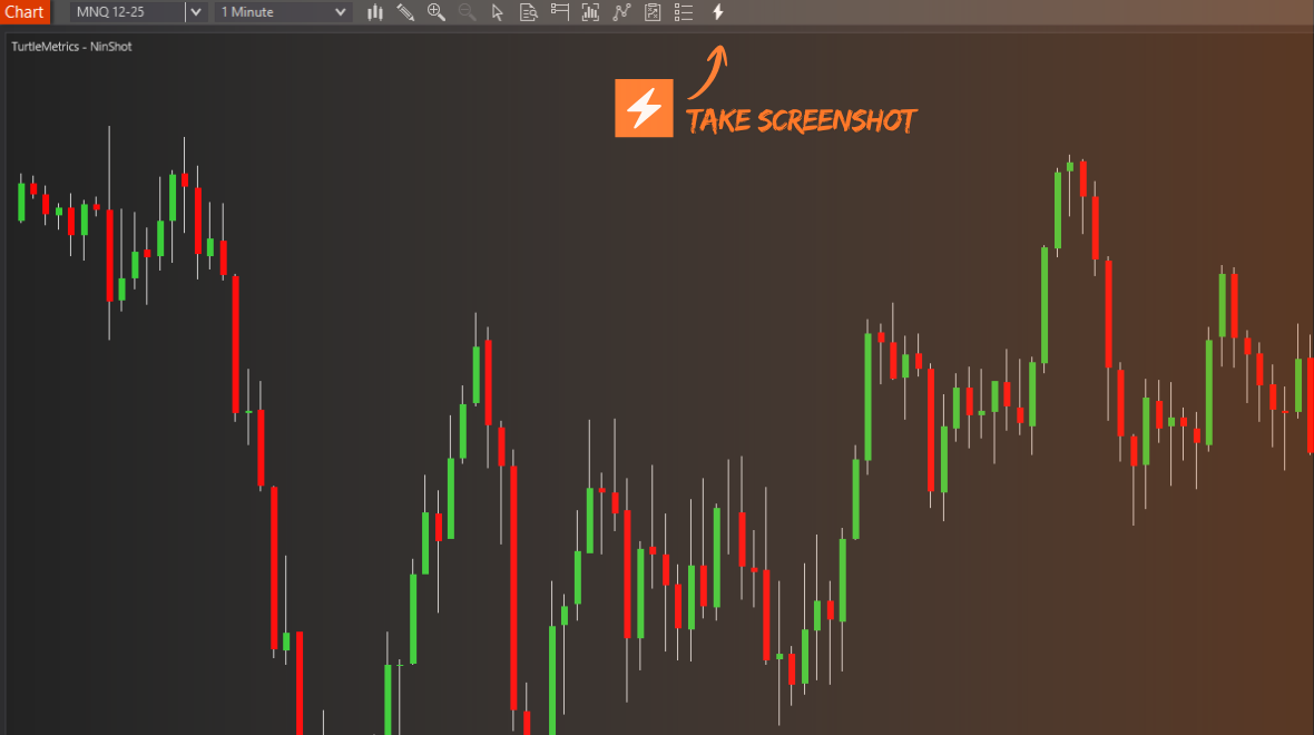 NinjaTrader chart with NinShot button