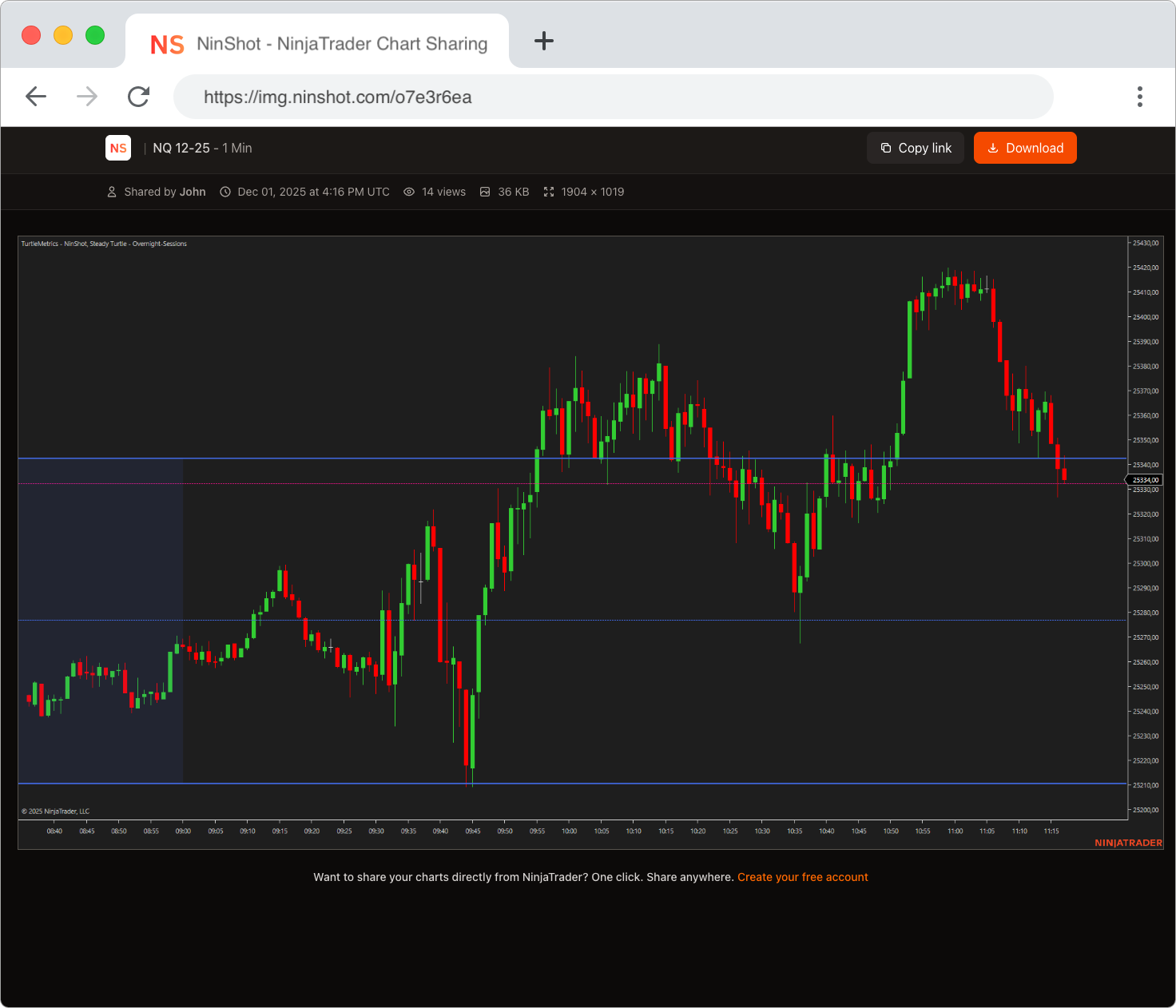 NinShot Share Page - Clean, professional chart sharing